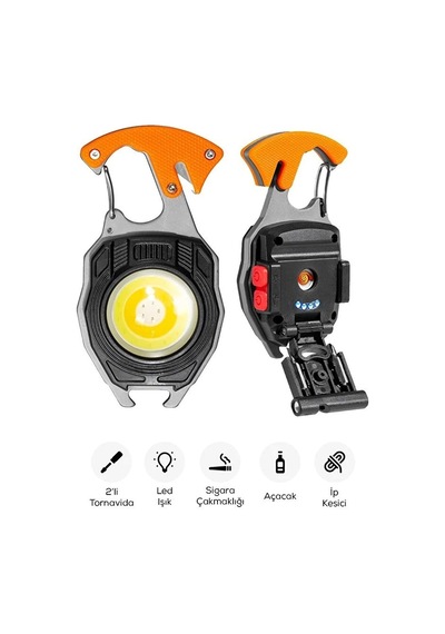 Çok Amaçlı Led Işıklı Anahtarlık Çakmak, Tornavida, Şişe Açacağı, Type-c Şarjlı, Çok Renkli