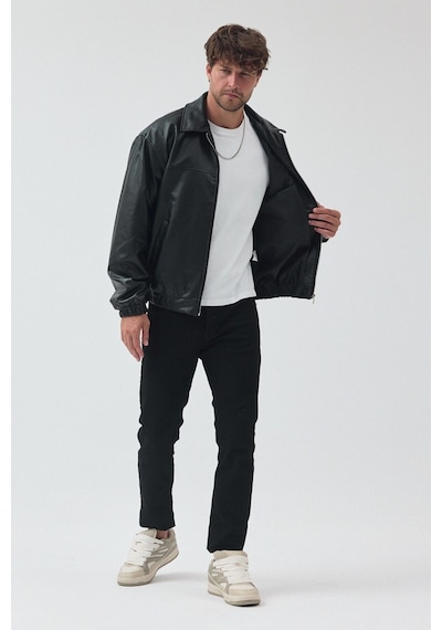 Unisex Oversize Basic Deri Ceket Siyah Billderi Unisex Oversize Basic Deri Ceket Siyah Billderi