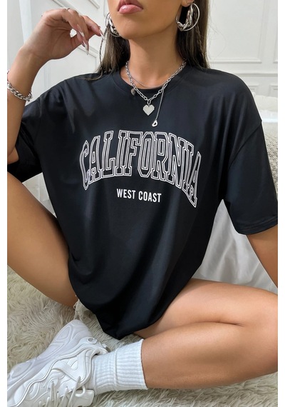 Unisex California West Coast Baskılı Tasarım Tshirt Siyah