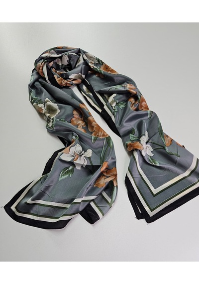 Miorel Scarfs Yeni Sezon Çiçek Desen Vual İpek Şal Fular Silk Scarfs Shawl Hijab Gri