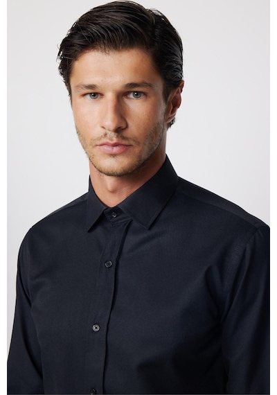 Tudors Modern Slim Fit Uzun Kollu Pamuklu Kolay Ütü Armürlü Siyah Erkek Gömlek-28350 Siyah