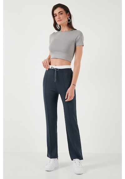 Lela Streç Slim Fit Yüksek Bel Geniş Paça Çimalı Bayan Eşofman Altı 5866078 Füme