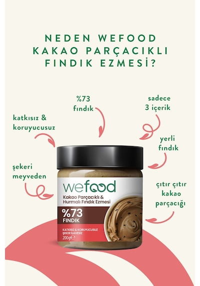 Wefood Kakao Nibli Hurmalı Fındık Ezmesi 200 gr