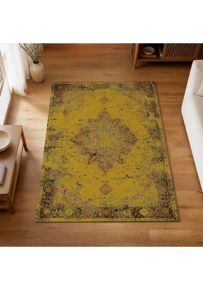 Kartela Halı Melo Halı Jüt Taban Dokuma Halı Hardal Sarısı - 200 X 300 Cm