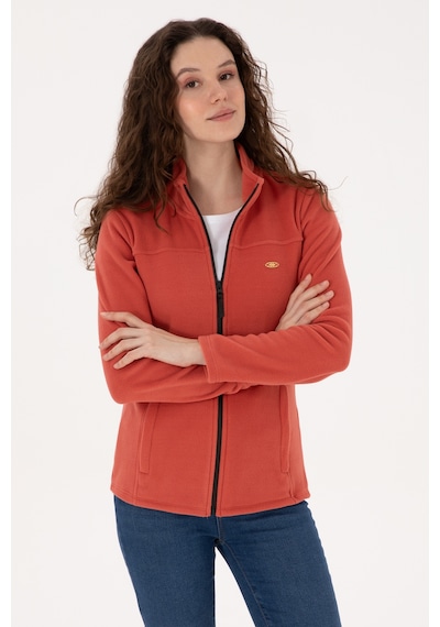 U.S. Polo Assn. Kadın Kiremit Fermuarlı Dik Yaka Polar Sweatshirt 50316729-VR026