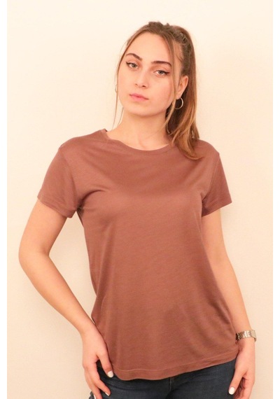 Rich Kadın O Yaka T-shirt %100 Pamuk Tişört Kahverengi
