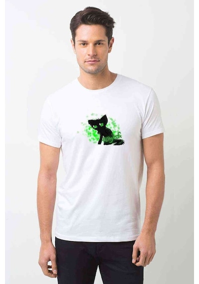 Cartoon Holly Baskılı Beyaz Erkek Tshirt
