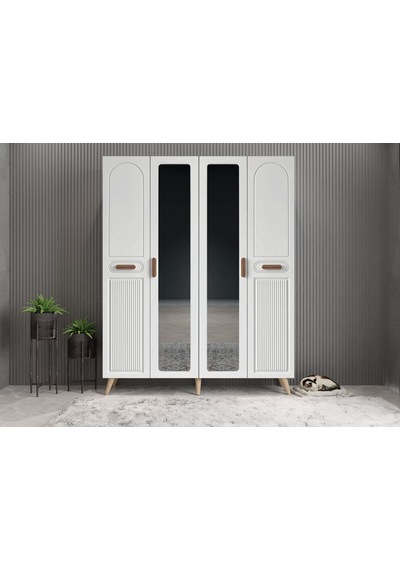 Zenon Membran 4 Kapaklı Portmanto Montaj Dahil Meşe Beyaz 140 Cm