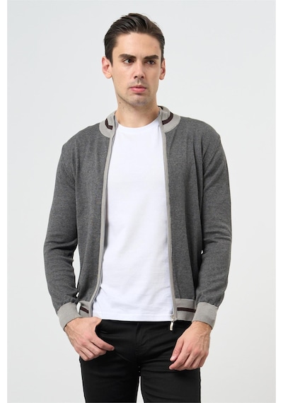 Gri Uzun Kol Düz Örme Dik Yaka Classic Slim Fit Triko 1012245203 Gri