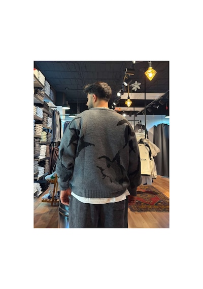 Zaee Desenli Oversize Premium Triko Gri