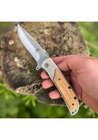 Knivox Browning 338 Ahşap Kabze Survival Kamp Çakısı Kahverengi