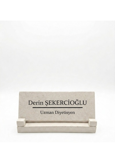 Masaüstü Düz Font İsimlik Seti Yeni İş Hediyesi Mermer İçerikli Beton Masa İsimliği Açık Bej