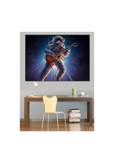 Uzayda Gitar Çalan Modern Astronot Yağlı Boya Dokulu Kanvas Tablo Canvas Tablosu
