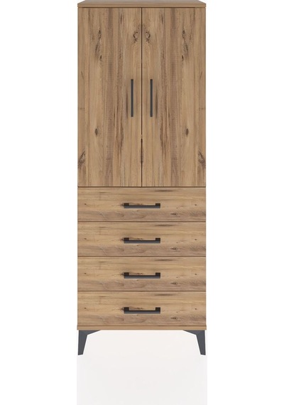 Arges Dolap 3 Raflı 4 Çekmeceli 2 Kapaklı 60x30x163 Çam-çam Çam