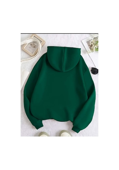 Medinenur Ayın Evreleri Baskılı Kapüşonlu Sweatshirt Yeşil