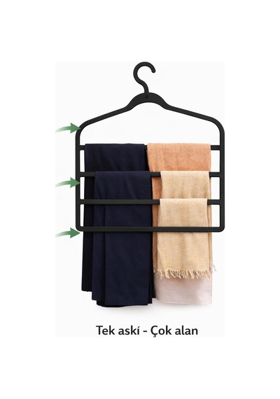 Plastik 4 Katlı Askı Organizer - Yer Tasarruflu Askı Plastik Siyah Tr Diğer