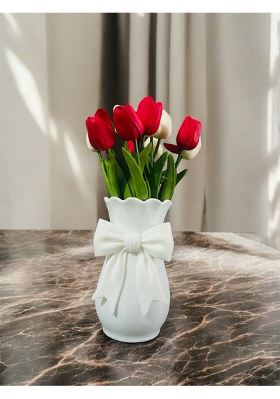 3d Yazıcı Baskı Fiyonklu Dekoratif Vazo Modern Şık Masa & Salon Süsü Beyaz