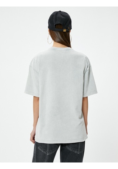 Koton Basic Oversize Tişört Kısa Kollu Bisiklet Yaka Pamuklu Gri 4sal10232ık Gri