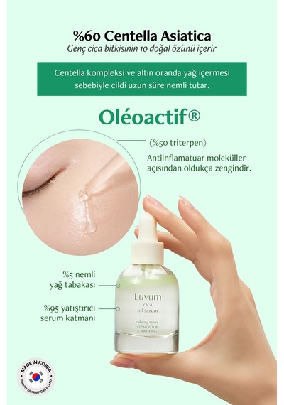 Luvum Nemlendirici ve Yatıştırıcı Cica Yağı İçeren Yüz Serumu LUVUM Cica Oil Serum