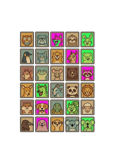 30 Adet Retro Komik Hayvan Pulları Sticker Seti - Laptop Defter Telefon İçin Çok Renkli