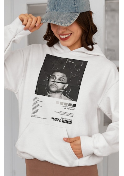 Sevbano The Weeknd Beauty Behind The Madness Rapper Baskılı Unisex Oversi beyaz
