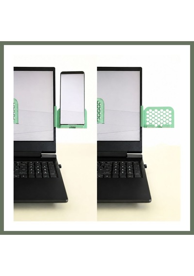 Bezos 3d Baskı Monitor Telefon Tutucu - Petek Desenli Laptop Kenar Telefon Tutucu-mint Bezos1
