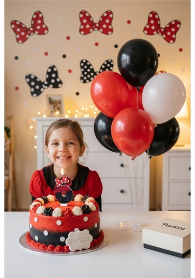 Kırmızı Siyah Fiyonk Detaylı Rakamlı Pasta Mumu & Balon Stand Seti - Uğur Böceği Parti Süsleme Tüm Yaşlar 38209341