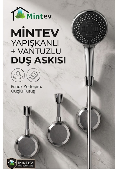 Yeni Model Yapışkanlı Vantuzlu Duş Askısı Ayarlanabilir Duş Başlığı Tutucu Mafsal Çok renkli