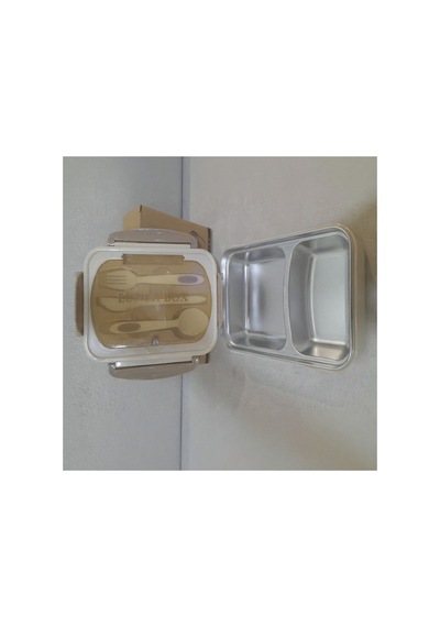 Beslenme & Gıda Taşıma Kabı Sefer Tası 304 Çelik 2 Bölmeli Kilitli Kapak Bej Lunch Box .