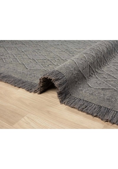 Carpetrium Antique Prm Grey - Dört Tarafı Saçaklı Pamuklu Yıkanabilir Kilim