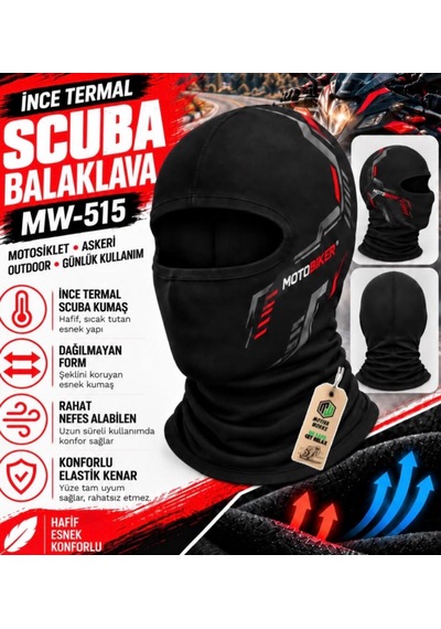 Motiva Scuba Baskılı Elastik İnce Termal Motosiklet Bisiklet Outdoor Taktik Askeri Maske Balaklava Siyah
