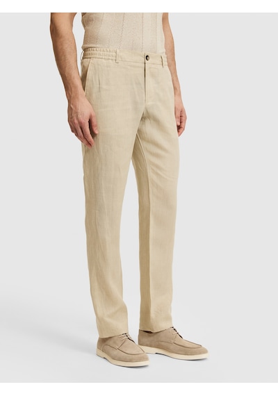 Cacharel Bej Slim Fit Beli Lastikli %100 Keten Pantolon