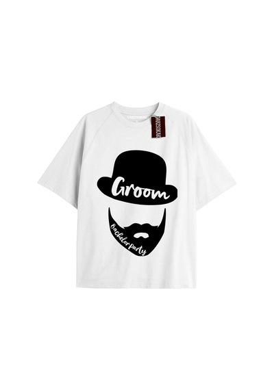 Groom Bachelor Party Unisex Oversize Yazılı Tshirt Beyaz Beyaz