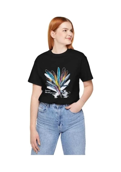 Kozia Outdoors Malkoçbey Renkli Tüy Baskılı T-shirt SIYAH