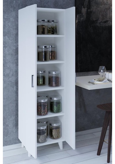 5 Raflı 2 Kapaklı 14r Çok Amaçlı Dolap Erzak Dolabı Banyo Dolabı Kiler Dolabı Beyaz Beyaz