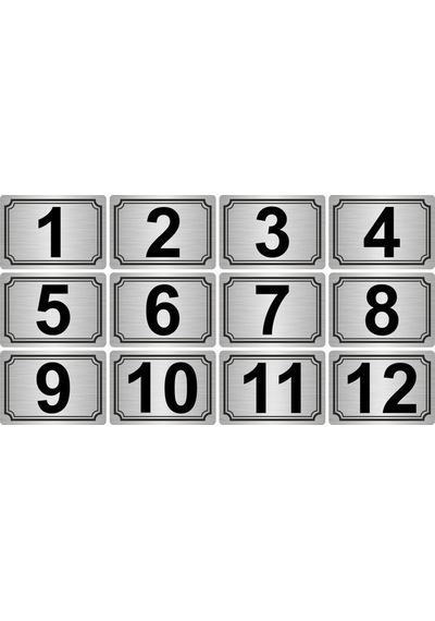 3,5x5cm Metal Yapışkanlı Numara (1..12) 12 adet Gümüş Renk Metal