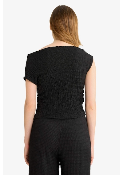 Defacto Slim Fit Dar Kesim Tek Omuzlu Bürümcük Bluz G2703ax25aubk81 Siyah