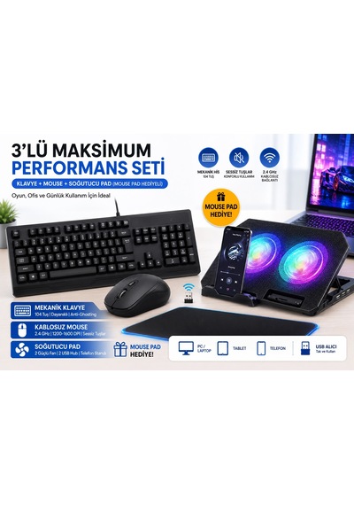 Casper Nirvana S200 16'' Uyumlu 3'lü Kablosuz Performans Seti Mouse Pad li Diğer