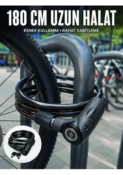 Motosiklet, Bisiklet Ve Elektrikli Scooter İçin Ağır Hizmet Tipi Çelik Halat Kilidi Siyah