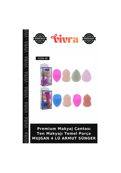 Premium Makyaj Çantası Ten Makyajı Temel Parça Mujgan 4 Lü Armut Sünger