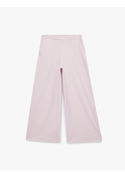 Koton Koton X Sibil Çetinkaya - Bürümcük Kumaş Cepli Pötikareli Geniş Paça Pantolon Lila Ekose 6sak40027uk Lila Ekoseli
