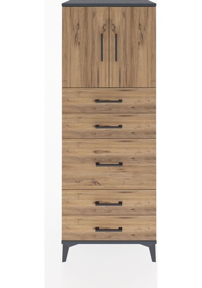 Hyperion Dolap 2 Raflı 5 Çekmeceli 2 Kapaklı 60x44x163 Antras... Antrasit