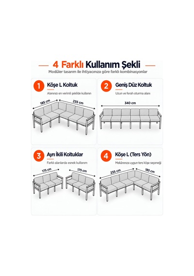 Neokas Bahçe Mobilyası 6 Kişilik L Koltuk Köşe Takımı Balkon Oturma Grubu