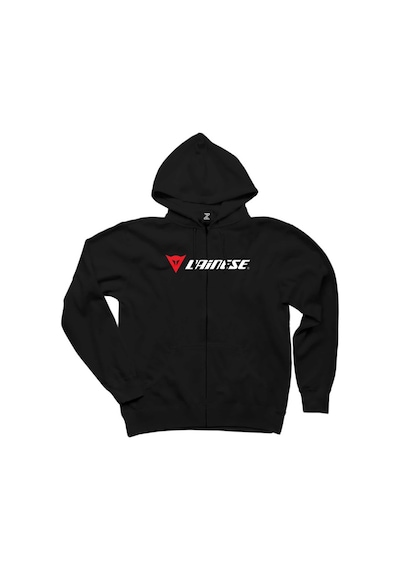 Dainese Logo Text Siyah Fermuarlı Kapşonlu Sweatshirt Siyah