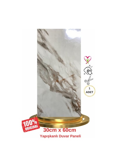 Shiny Royal Marble Mermer Desenli 60x30cm Yapışkanlı Mutfak Banyo Kaplama Duvar Paneli Kağıdı Cf-004 Çok Renkli