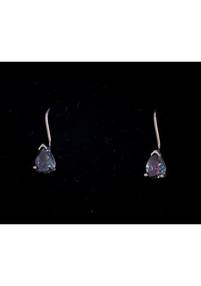 Damla Model Mistik Topaz Taşlı Çengelli Gümüş Çocuk Küpesi