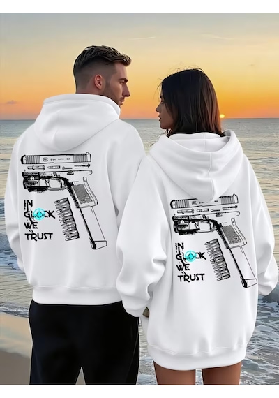 Nevermind Glock Grafik Baskılı Beyaz Hoodie Sokak Modası Unisex Kapüşonlu