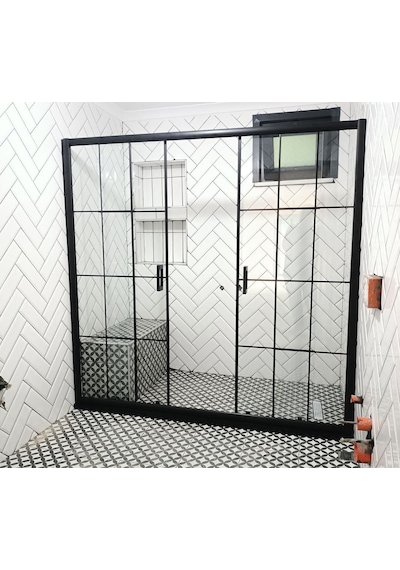 Teknesiz Cam Duşakabin 2 Sabit 2 Sürgülü Karolaj Desenli Kd112 Siyah