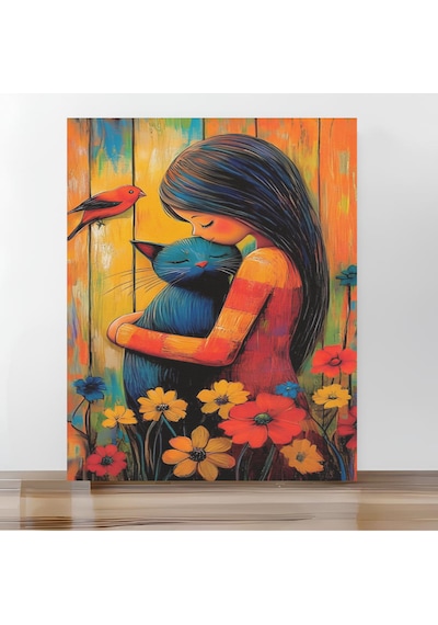 Moranka Tuval&boya Sayılarla Boyama Hobi Tuval Seti Numaralıtuval Fırça Boya Dahil Çıtalı 40x50 Cm -kedili Kız 1 Adet