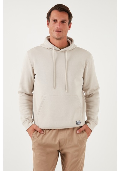 Buratti Regular Fit Kapüşonlu Kanguru Cepli Içi Tüylü Yumuşak Şardonlu Erkek Sweat 5905281 Kum